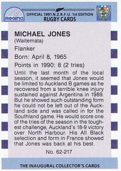 1991 Regina NZRFU 1st Edition #62 Michael Jones Back